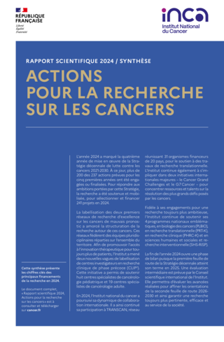 Actions pour la recherche sur les cancers - synthèse du rapport scientifique 2024